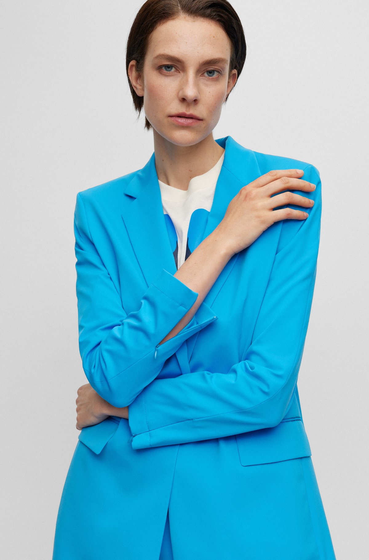 Relaxed-fit long-length jacket in performance-stretch fabric, Blue