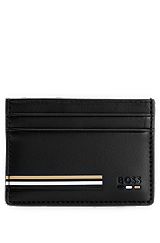 Faux-leather card holder with signature-stripe details, Black