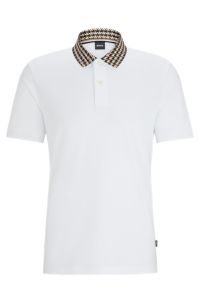 Polo in cotone mercerizzato con colletto pied-de-poule, Bianco