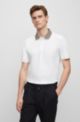 Mercerised-cotton polo shirt with houndstooth collar, White
