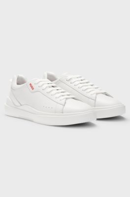Sneakers aus Leder mit Cupsohle und Logo-Details, Wei&szlig;