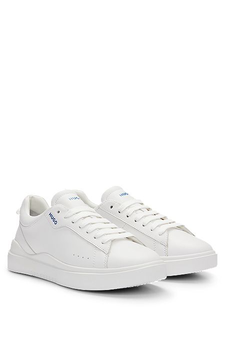 Cupsole lace-up trainers with leather uppers, White