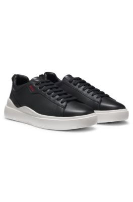 Leather trainers with red logo, Black