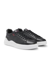 Smooth-leather trainers with contrast branding, Black