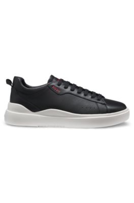 Leather trainers with red logo, Black