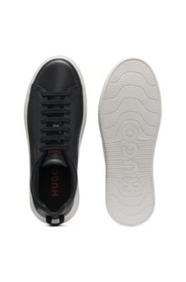 Leather trainers with red logo, Black