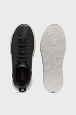 Leather trainers with red logo detail, Black