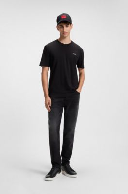 Leather trainers with red logo, Black