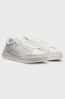 Cupsole trainers in leather with red logo details, White