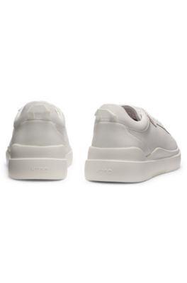 Leather trainers with red logo, White