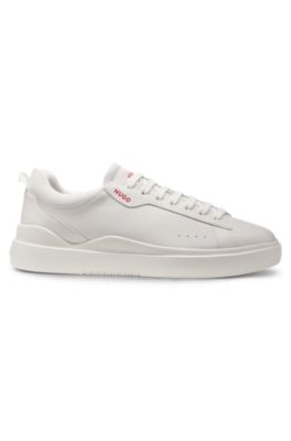 Leather trainers with red logo, White