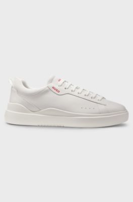 Sneakers aus Leder mit Cupsohle und roten Logo-Details, Wei&szlig;