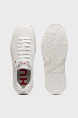 Sneakers aus Leder mit Cupsohle und roten Logo-Details, Wei&szlig;