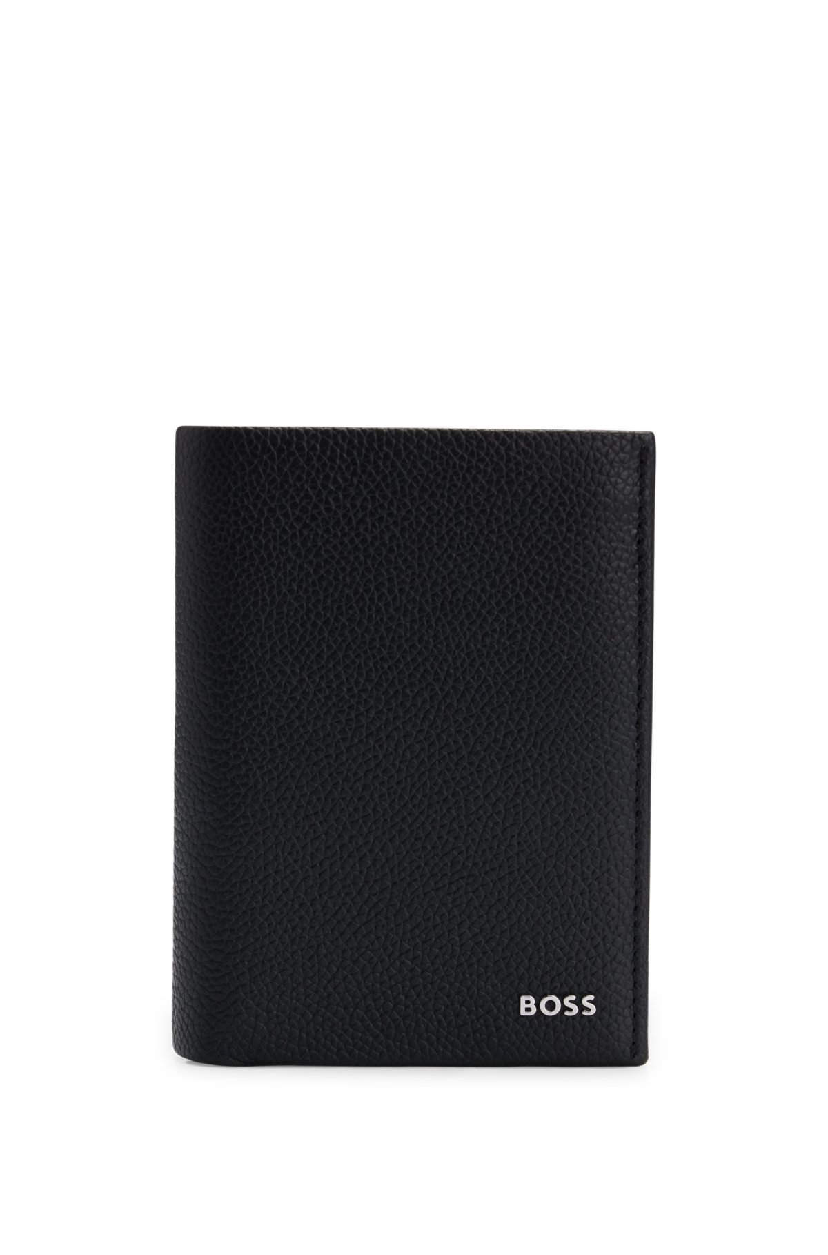 BOSS - グレインレザー カードホルダー ポリッシュシルバー レタリングロゴ