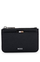 Structured card holder with zipped coin pocket, Black