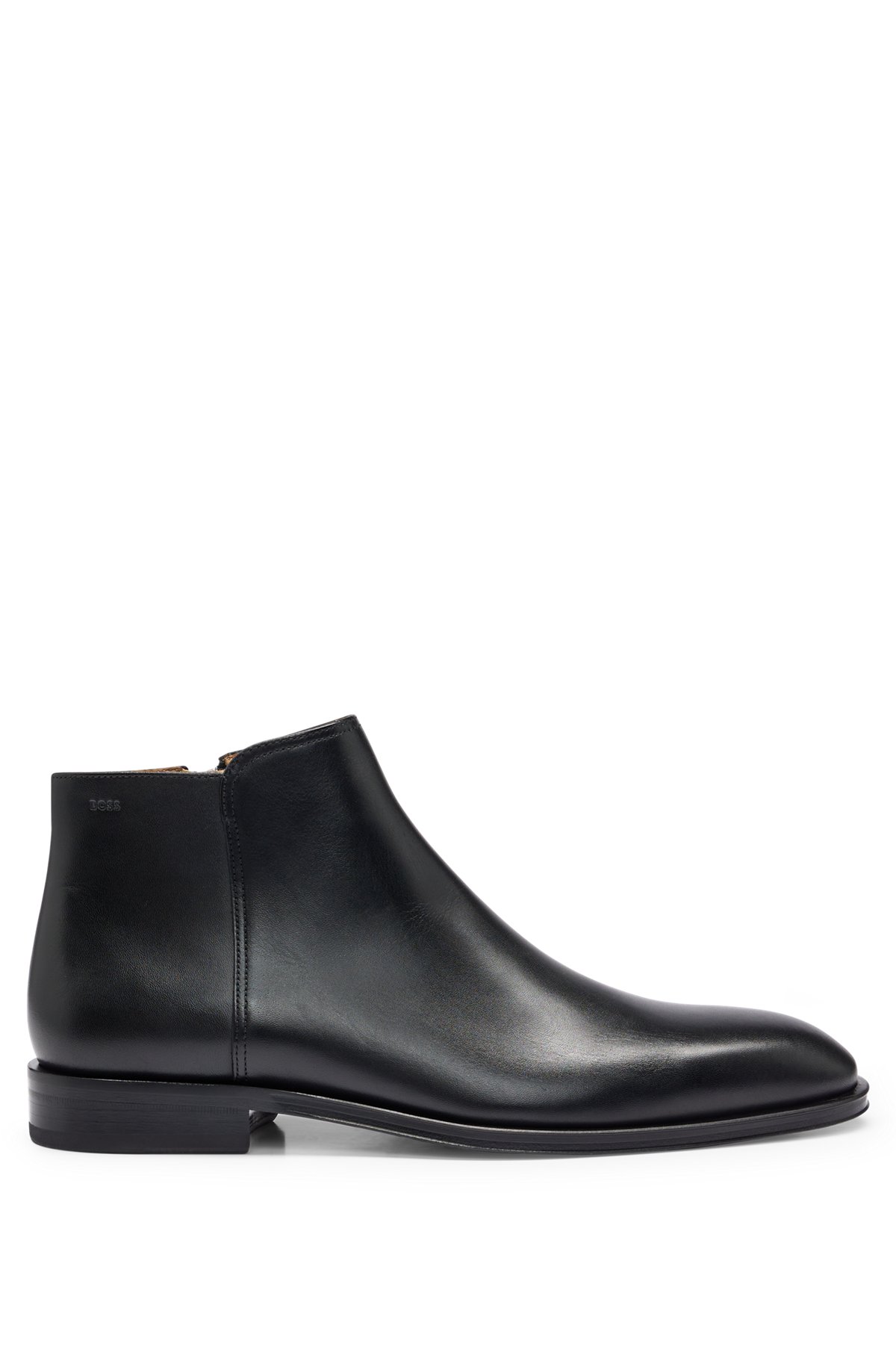 Italian leather ankle boots with embossed logo, Black