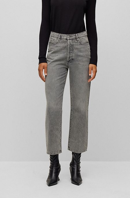 Cropped modern-fit jeans in grey rigid denim, Grey