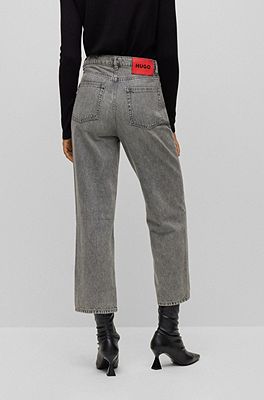 HUGO Cropped modern fit jeans in grey rigid denim