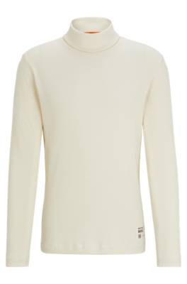 Hugo Boss Long-sleeved Rollneck T-shirt In Cotton With Logo Print In White