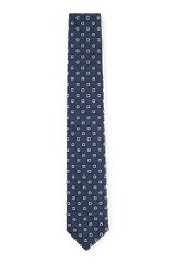 Cravate en soie à motif jacquard intégral, Bleu foncé