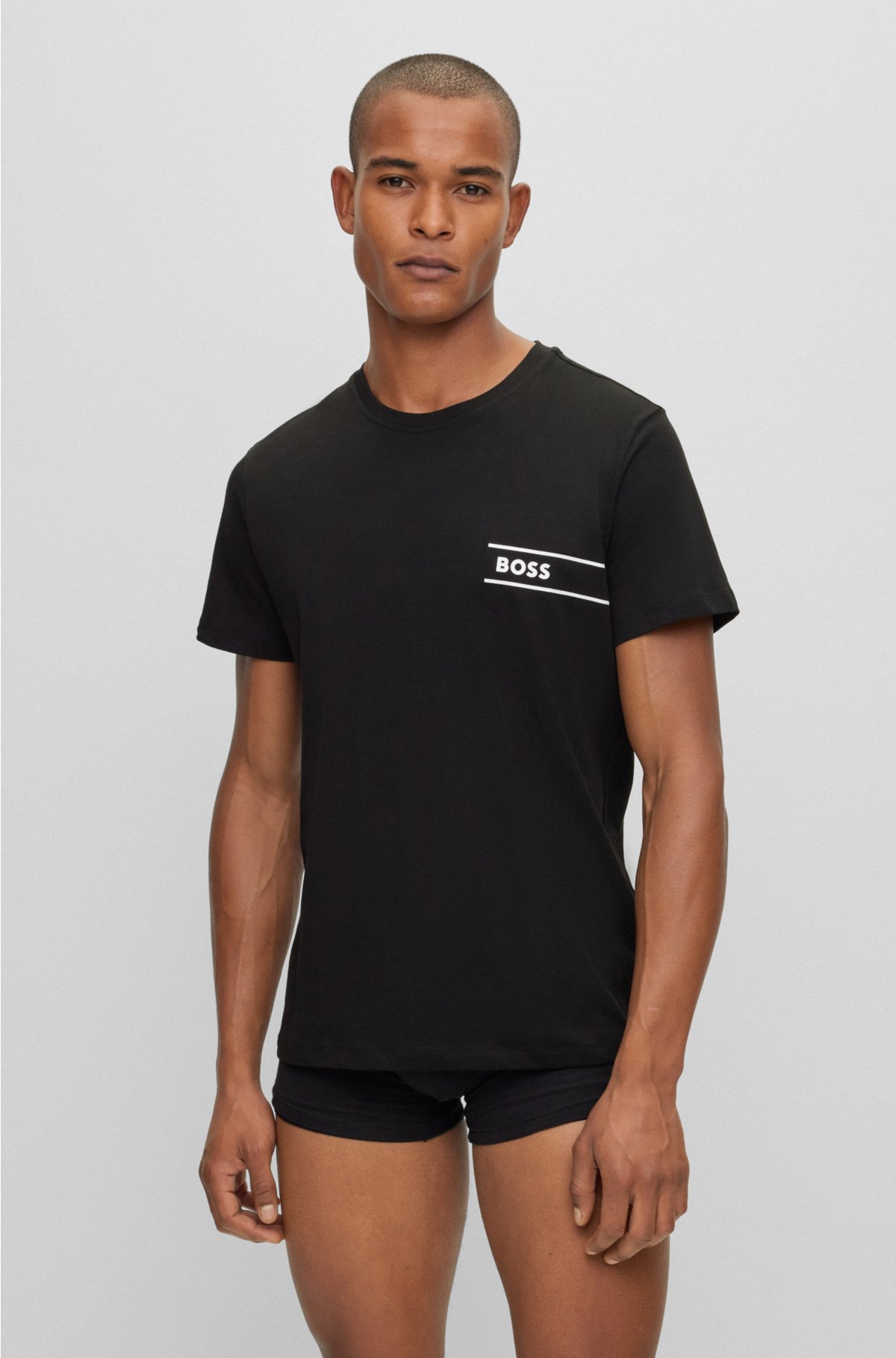 Cotton-jersey underwear T-shirt with logo print, Black
