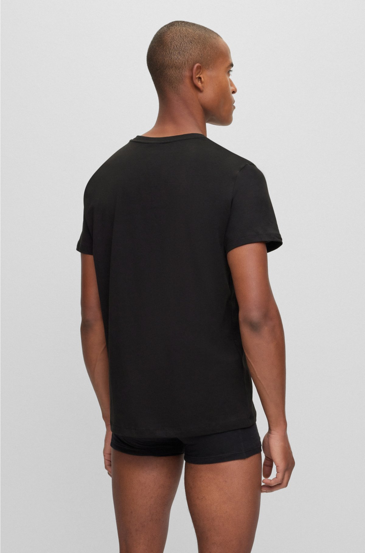 Cotton-jersey underwear T-shirt with logo print, Black