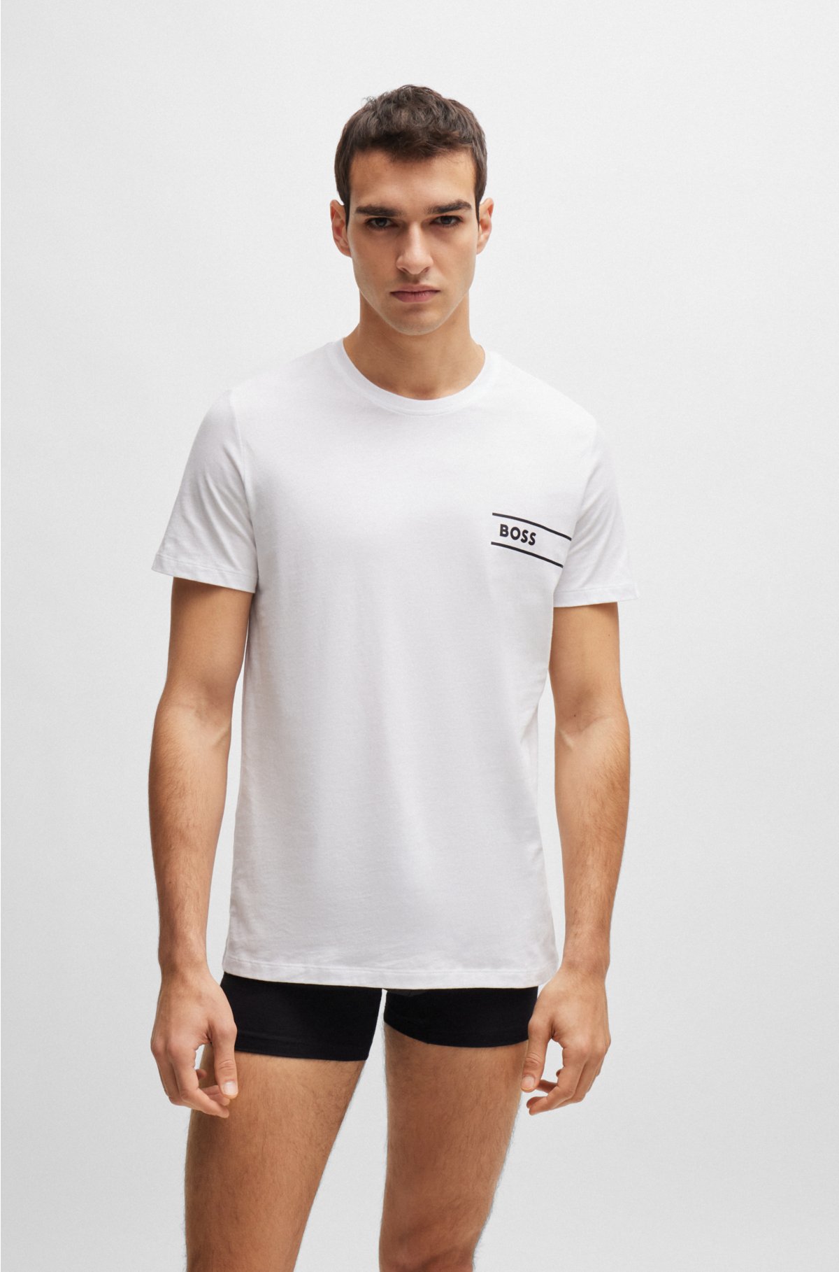 Cotton-jersey underwear T-shirt with logo print, White