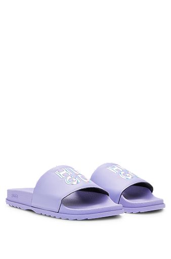Italian-made slides with stacked-logo strap, Light Purple