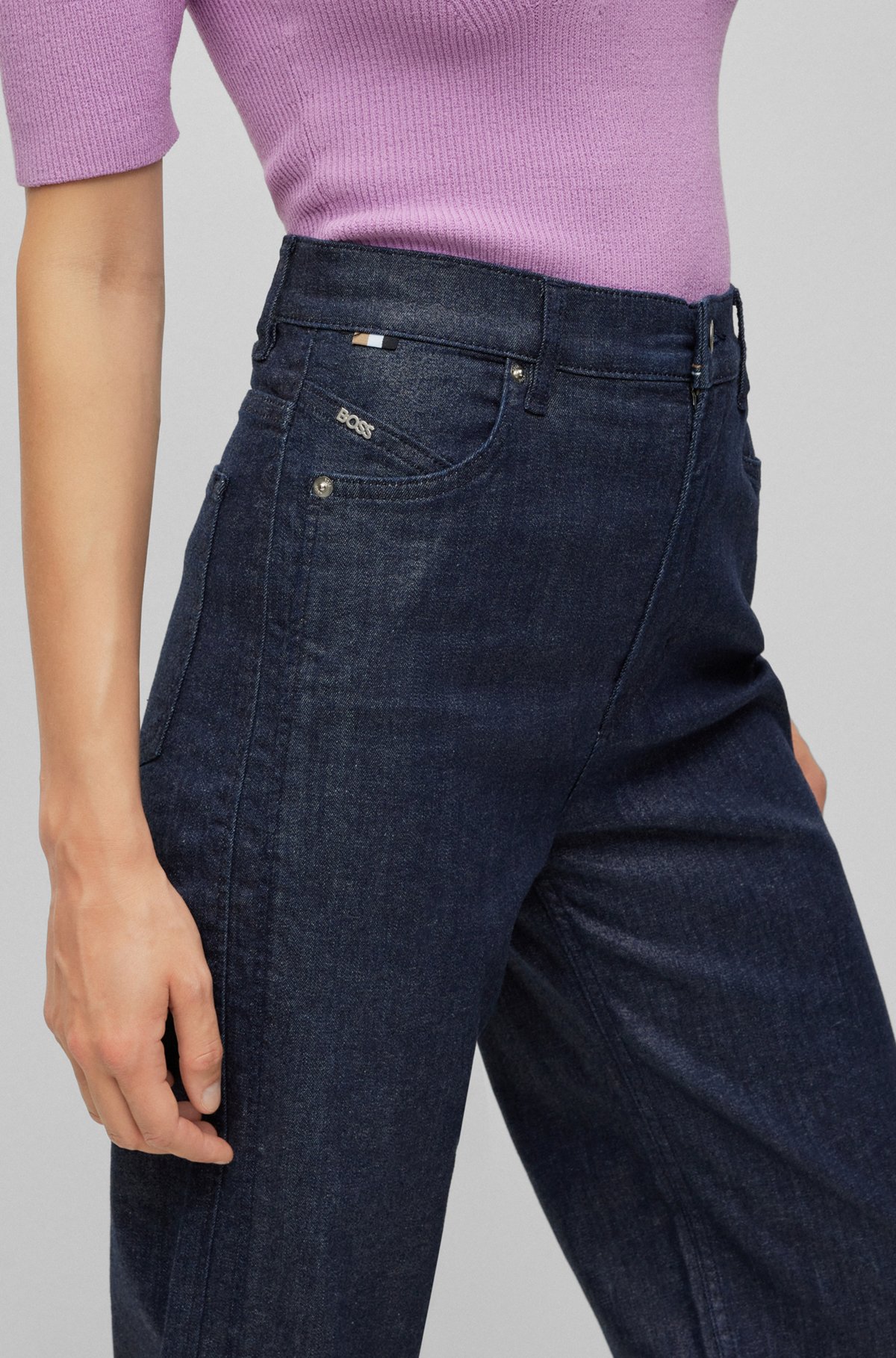 High-waisted jeans in blue stretch denim, Blue