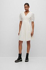 Gathered-waist dress with rear cut-out detail, White