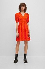 Gathered-waist dress with rear cut-out detail, Orange