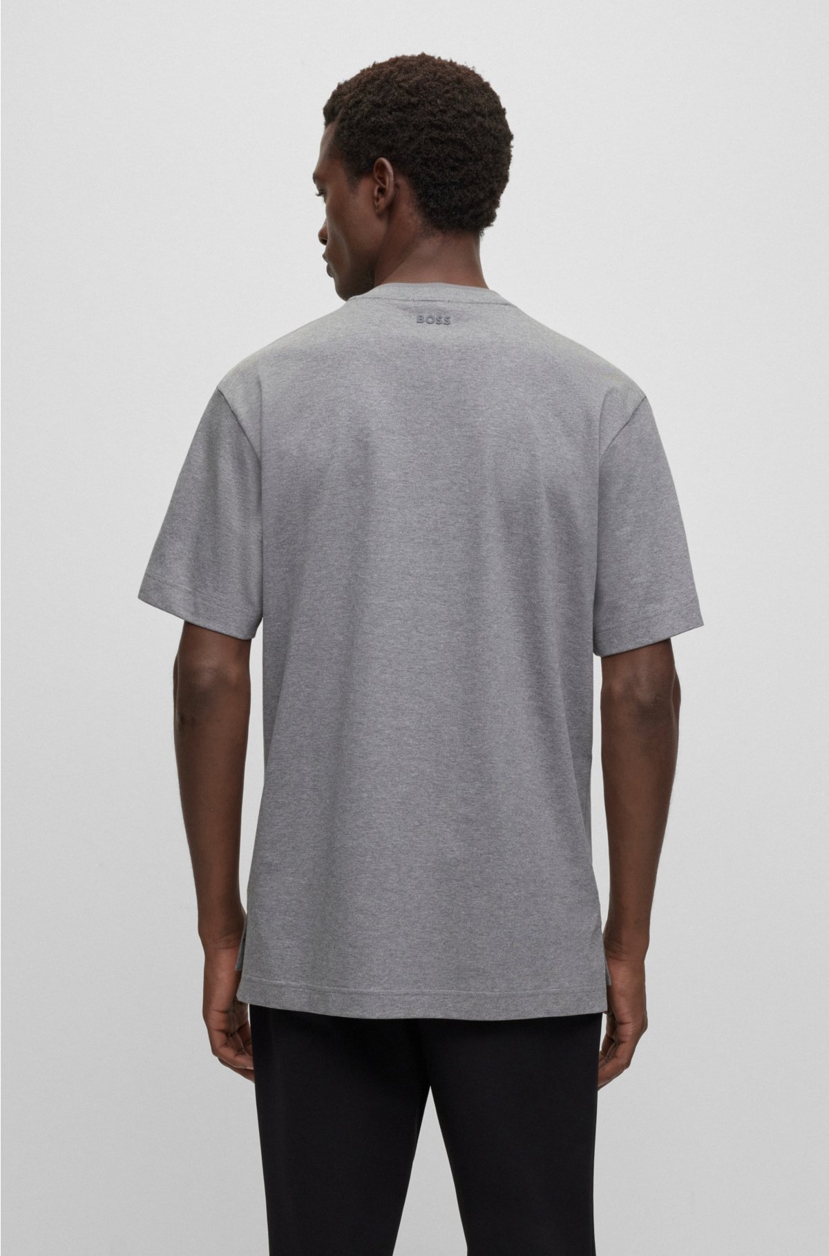 Mercerised-cotton regular-fit T-shirt with contrast panel, Grey