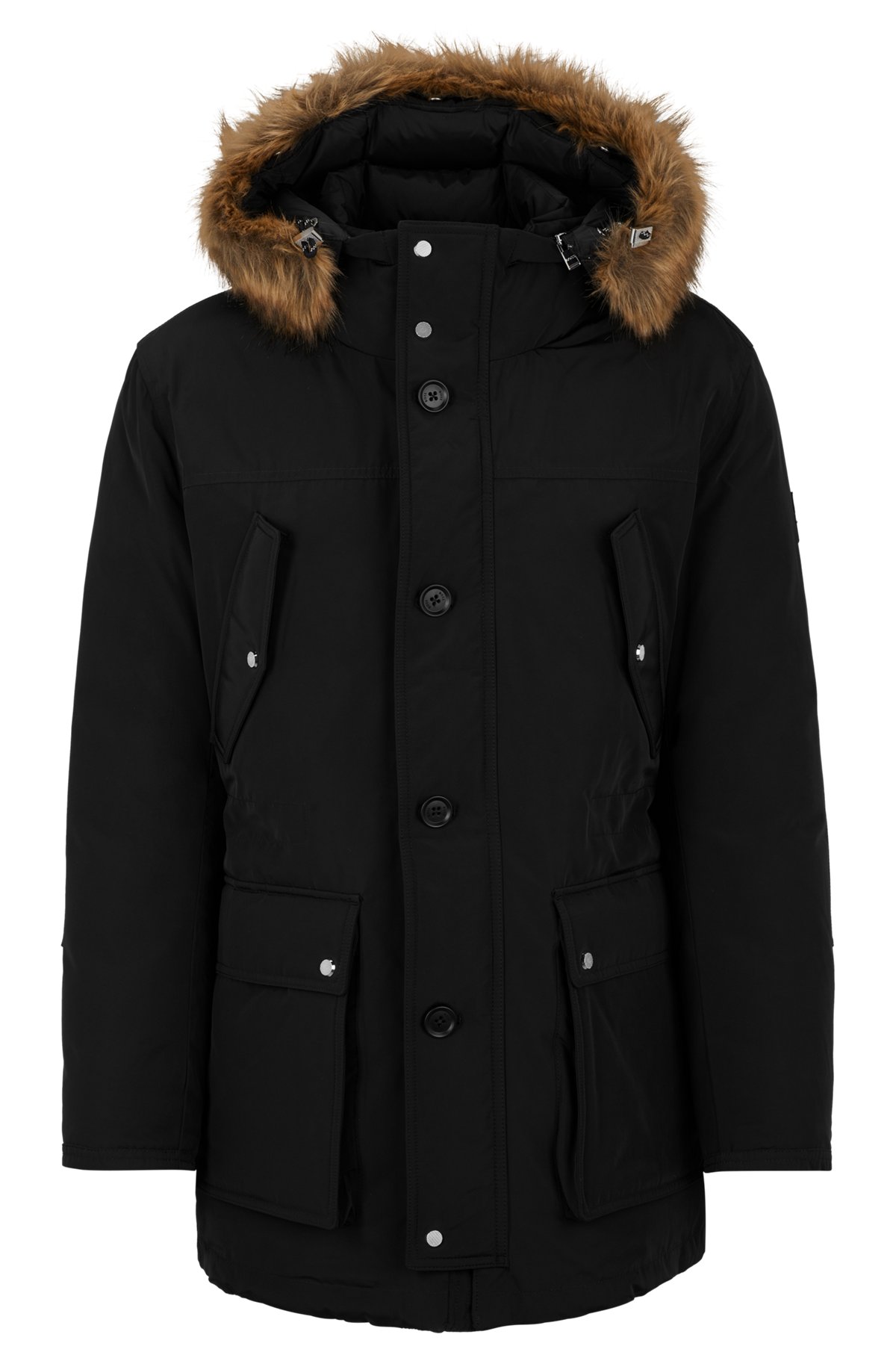 Water-repellent hooded down jacket with double-monogram trim, Black