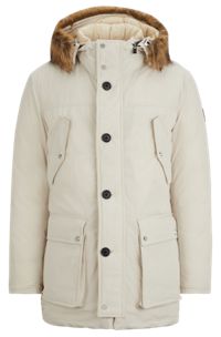 Water-repellent hooded down jacket with double-monogram trim, Natural
