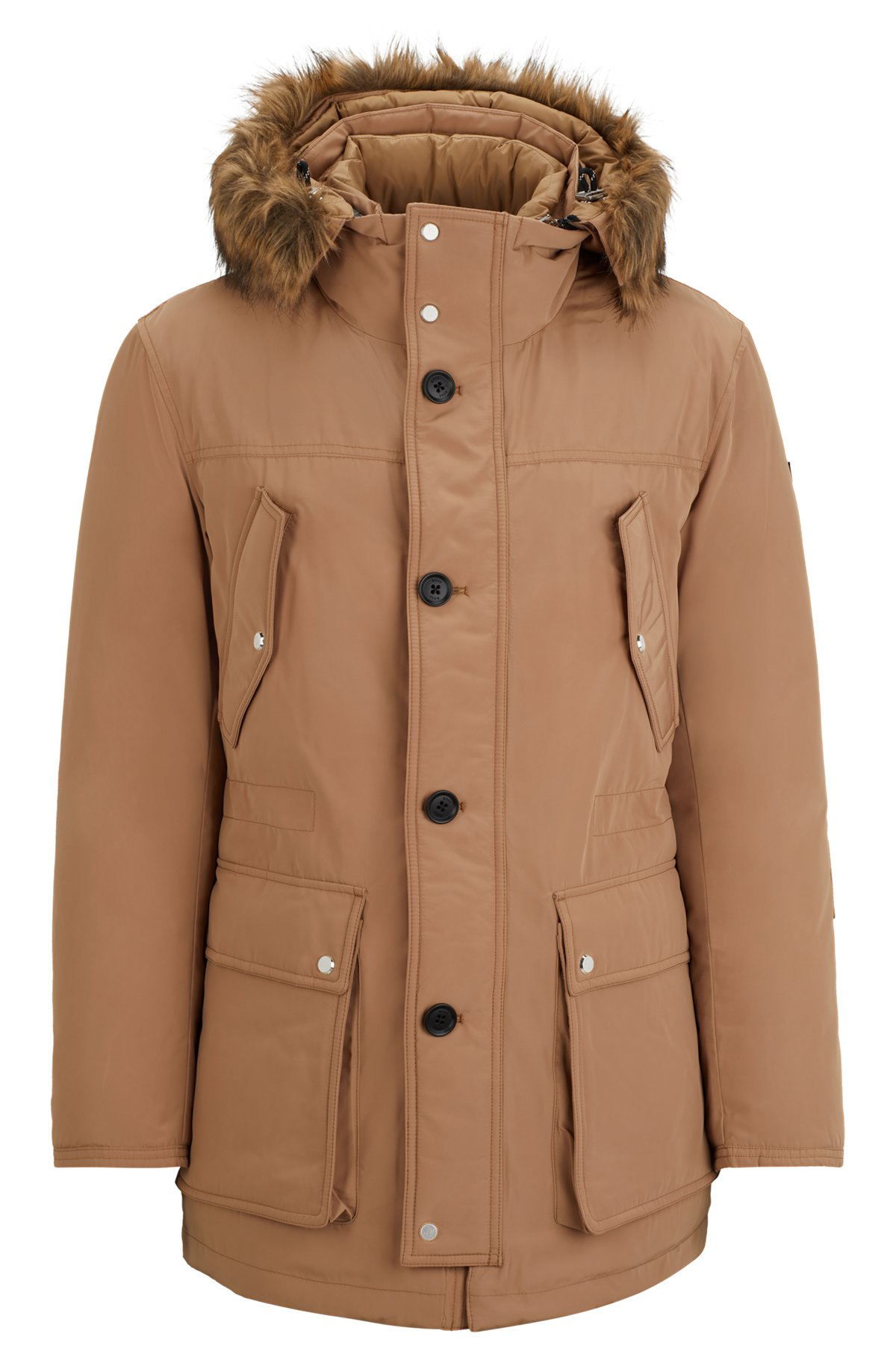 Water-repellent hooded down jacket with double-monogram trim, Beige