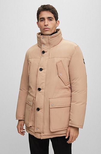 Water-repellent hooded down jacket with double-monogram trim, Beige