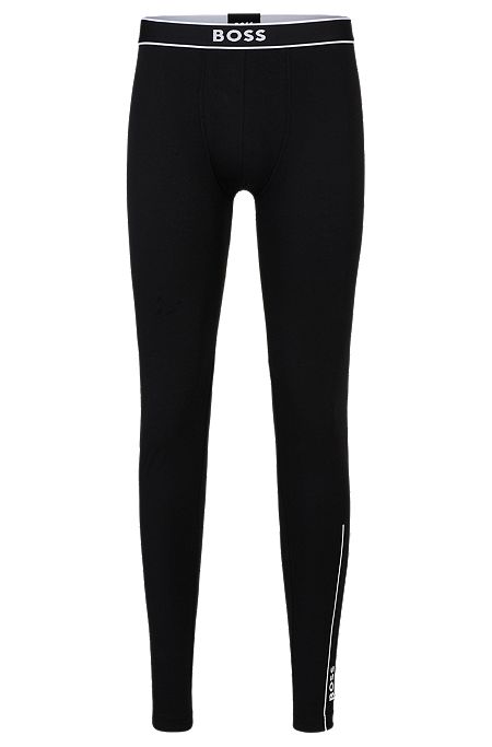 Stretch-cotton long johns with logo waistband, Black