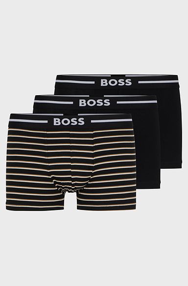 Triple-pack of logo-waistband trunks in stretch cotton, White / Black