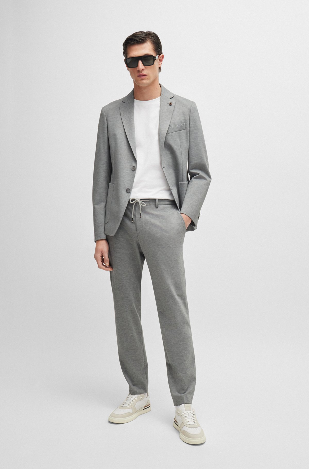 Slim-fit jacket in melange interlock jersey, Grey