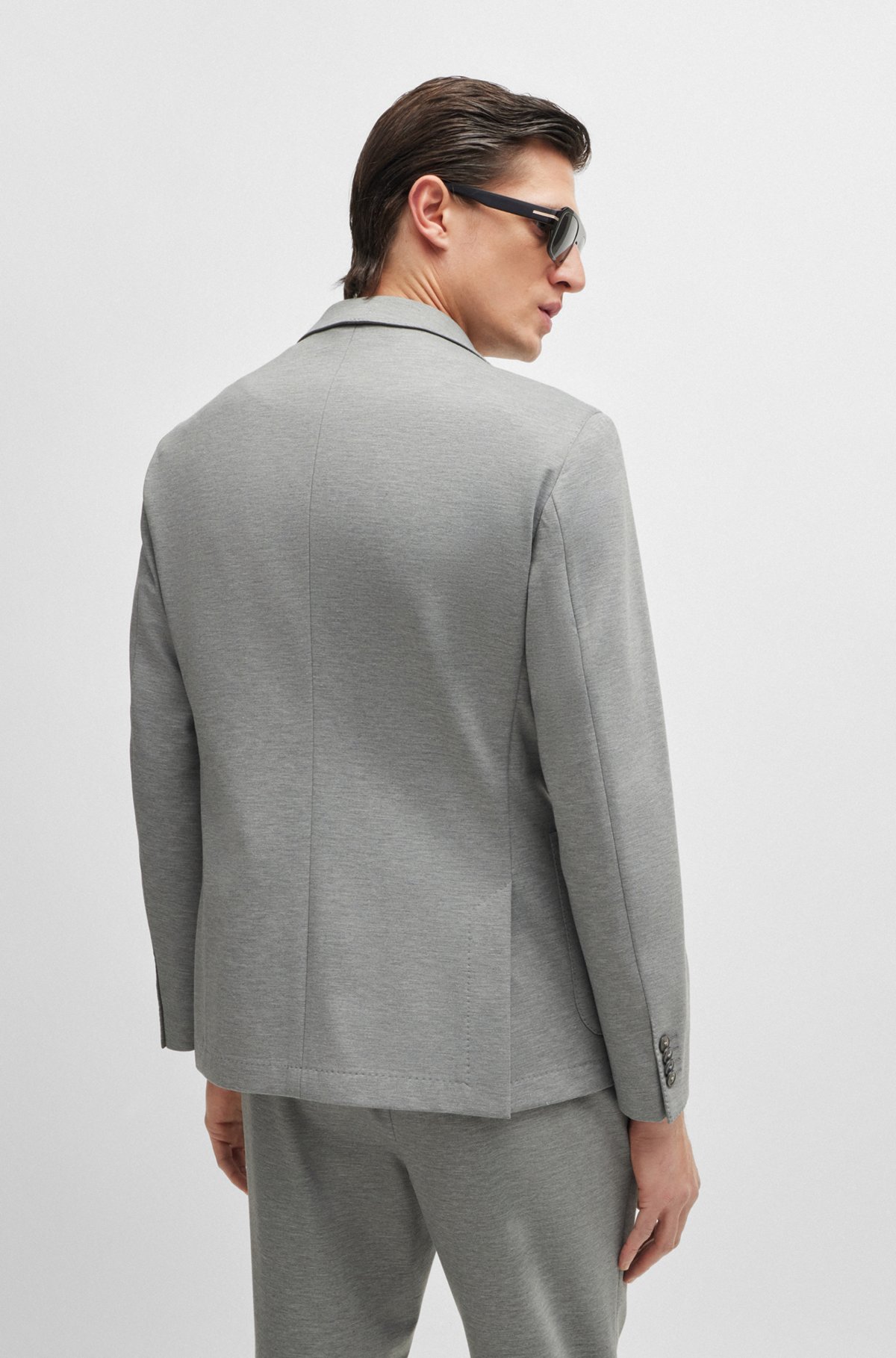 Slim-fit jacket in melange interlock jersey, Grey