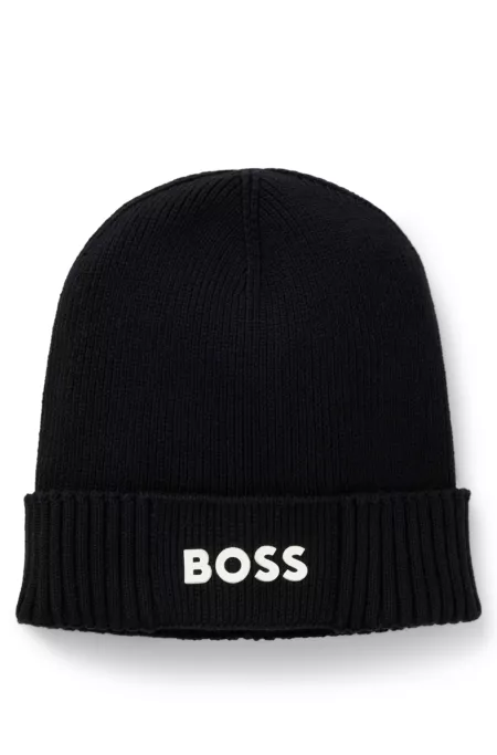 Logo-detail beanie hat in cotton and virgin wool