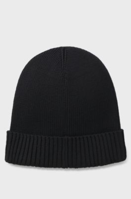 Cotton-blend beanie with rubber-printed logo, Black