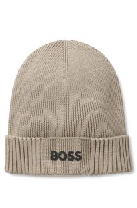Cotton-blend beanie with rubber-printed logo, Beige