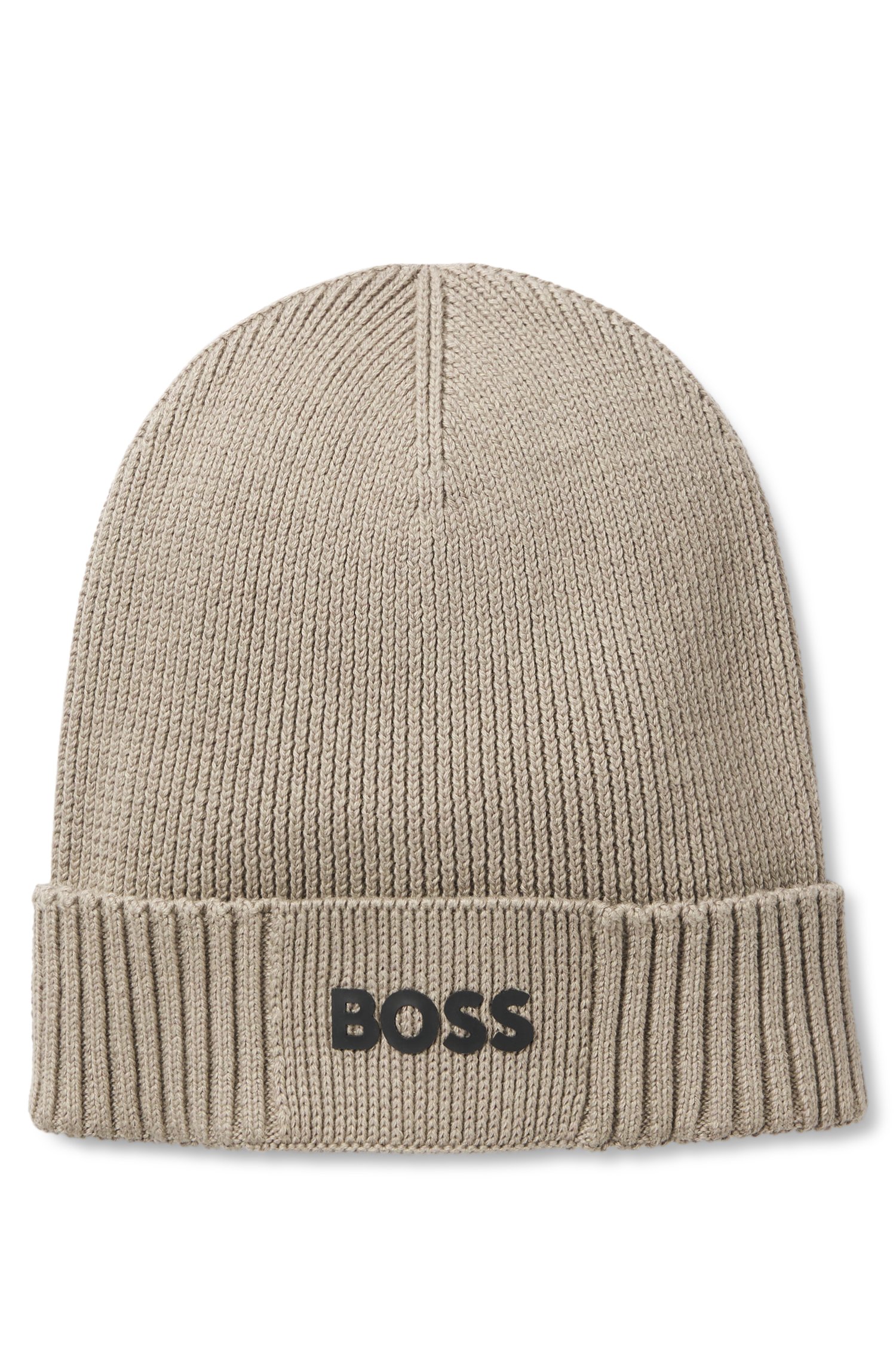Boss Cotton-blend beanie with rubber-printed logo mössor herr