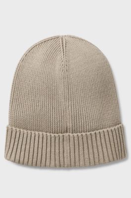 Cotton-blend beanie with rubber-printed logo, Beige