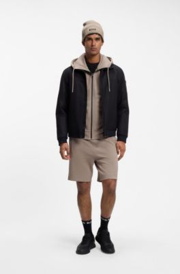 Cotton-blend beanie with rubber-printed logo, Beige