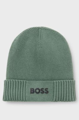 Logo-detail beanie hat in cotton and virgin wool, Light Green