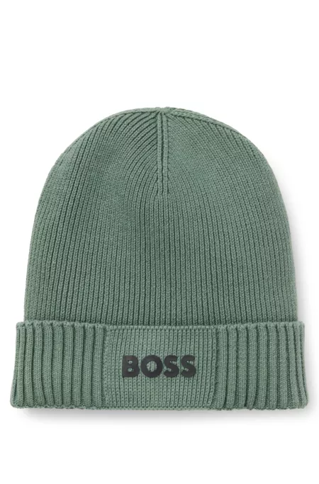 Logo-detail beanie hat in cotton and virgin wool