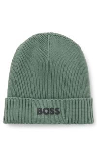Logo-detail beanie hat in cotton and virgin wool, Light Green