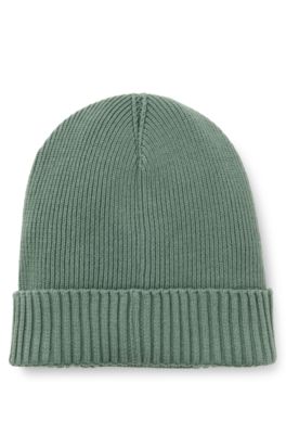 Logo-detail beanie hat in cotton and virgin wool, Light Green